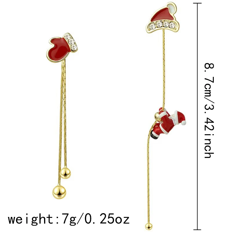 Asymmetrische lange Quasten-Ohrringe für Frauen, trendige Kletter-Weihnachtsmann-Schneeflocken-Anhänger-Ohrringe, Weihnachten, Neujahr, Schmuck, Geschenk – Detail 6