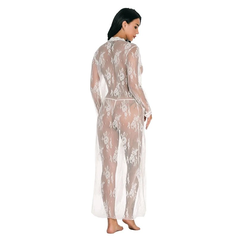 Ladies Long Gowns Pajamas See Through Lingerie Sets Bathrobe Bridesmaid Robes Women Sleepwear Lace Underwear Nightwear Nightie