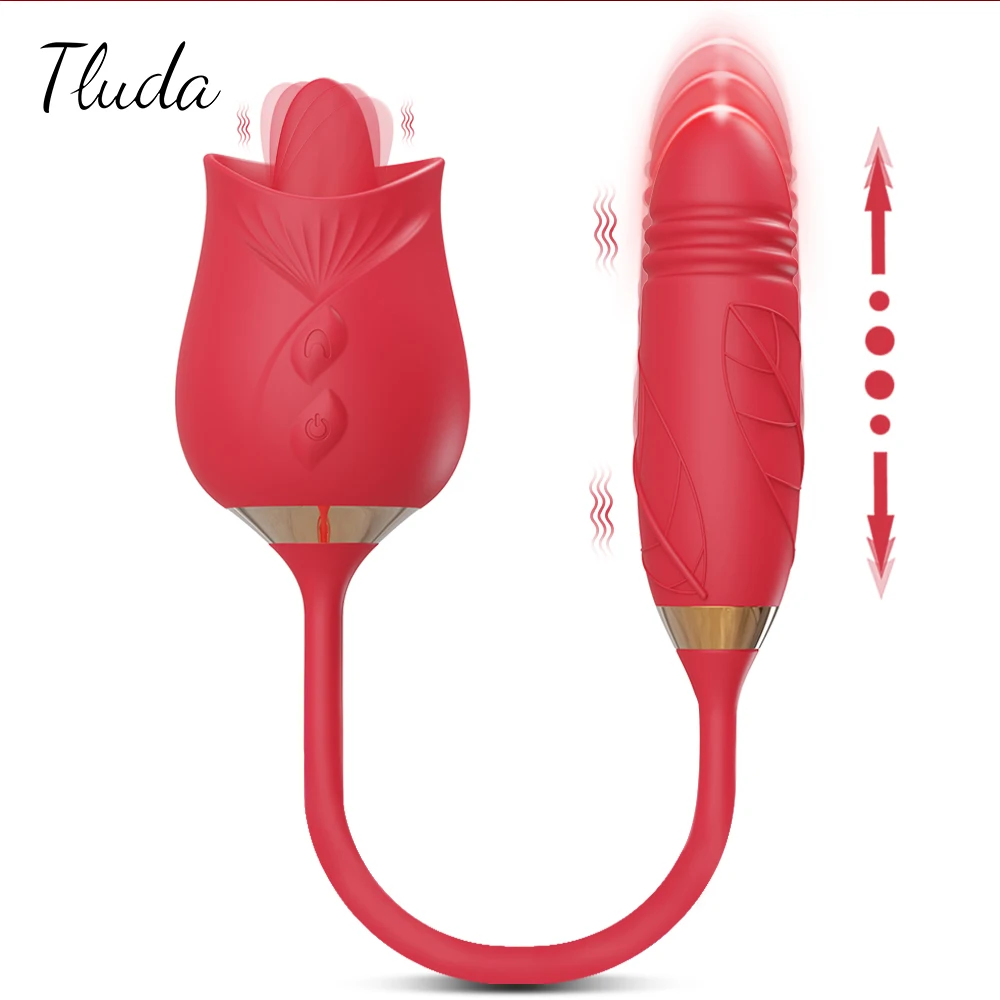 2-in-1-Vibrator zum Lecken der Zunge für Frauen, Klitoris-Nippel-Stimulator, weiblicher Masturbator mit stoßendem Vagina-Vibrator, Sexspielzeug 1