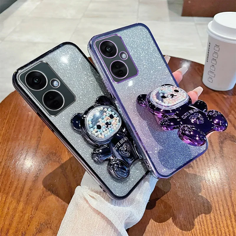 Soft Silicone Bling Shockproof Electroplated TPU Phone Case with Cute Bear Stand