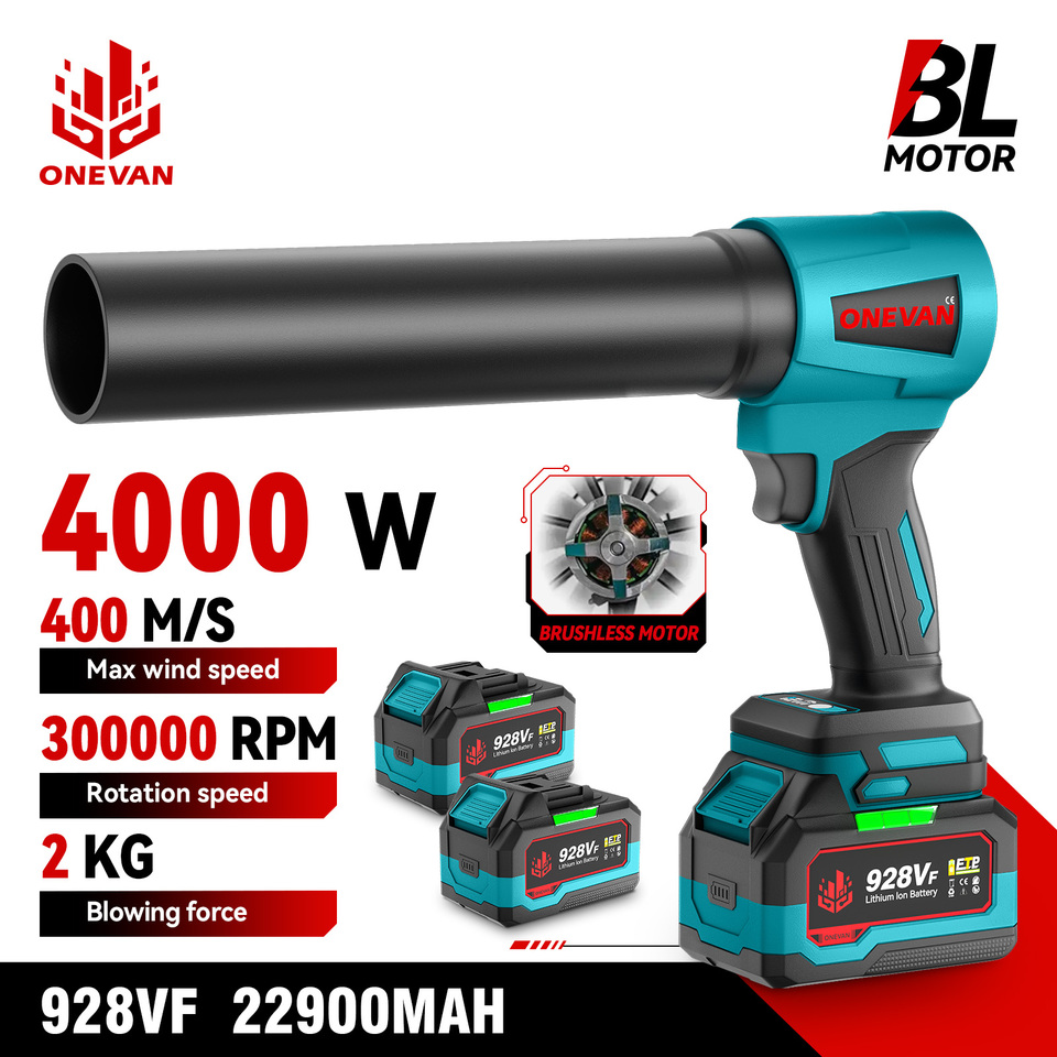 ONEVAN 4000W Brushless Electric Turbo Blower Jet Fan 400M/S 300000RPM Handheld Leaf Dust Blowing Tool For Makita 18V Battery Pin