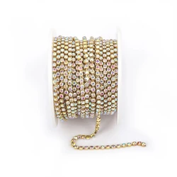 9m Crystal AB Rhinestone Cup Chain with Colorful Glass Bottom (Golden)