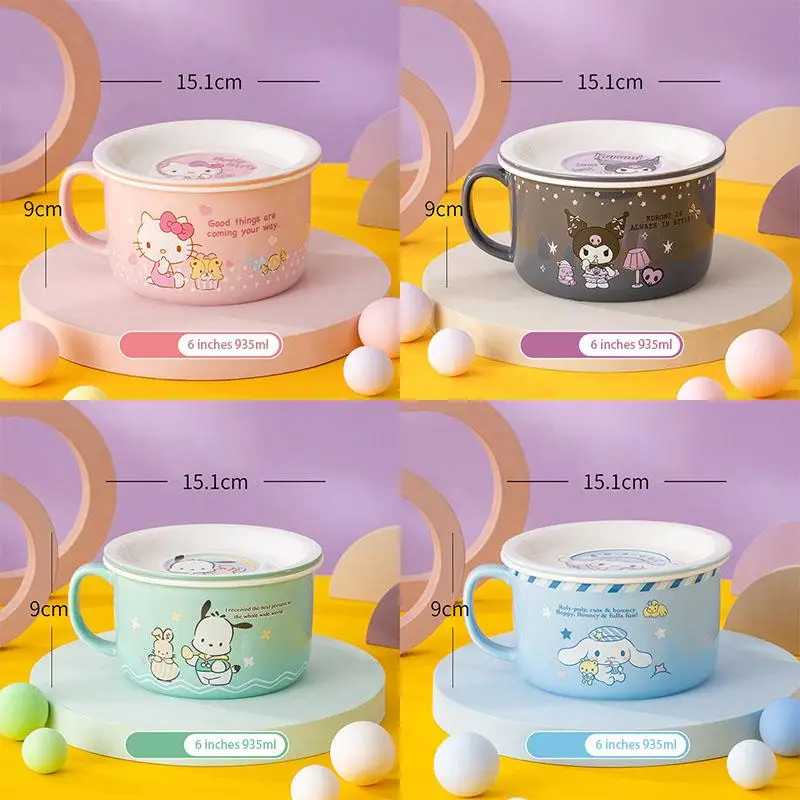 

935Ml New Kittys Kawaii Instant Noodle Bowl Cartoon Kuromi My Melody Cinnamoroll Cute Student High Capacity Dormitory Lunch Box