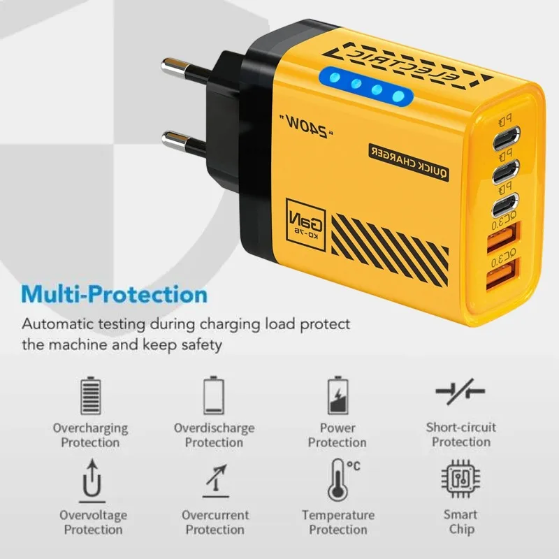 รูปสินค้า อะแดปเตอร์ชาร์จไฟ GaN 240W 5 พอร์ต ชาร์จเร็ว สำหรับมือถือและโน้ตบุ๊ก