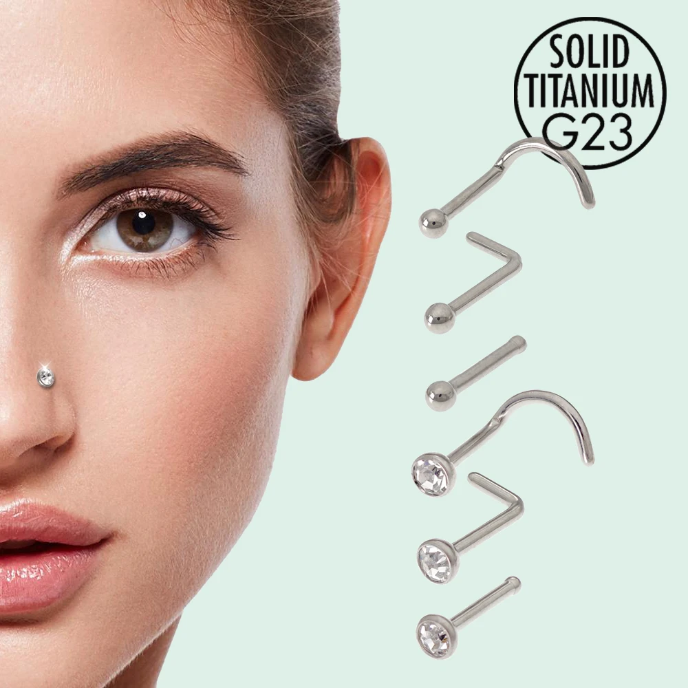 5Pcs/set G23 Implant Grade Titanium Nose Studs Piercing Rings for