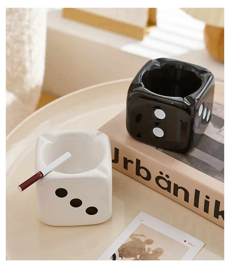 Description Picture 5 of itemProcelain Dice Ashtray Modern Home Living Room Decoration Office Desk Accessories Decoration Mini Dice Ashtray Ash Storage Box