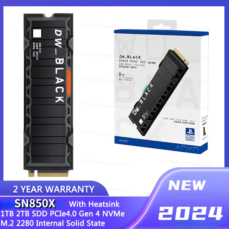 

2024 SN850X RGB with Heatsink NVMe M.2 SSD 1TB 2TB Original SSD PCIe 4.0 M.2 2280 Internal Solid State Drive for Desktop Laptop
