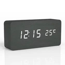 Sleek Wooden LED Alarm Clock with Temperature Display (Black)