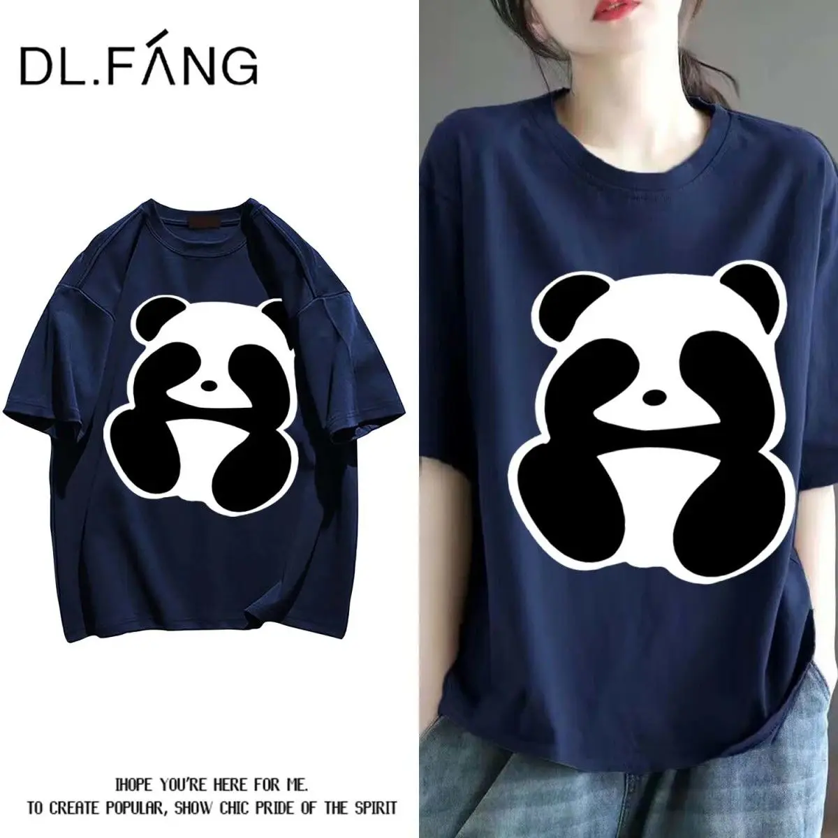

Lovely China Panda Print T-Shirt For Women Top Summer High Quality Cotton Short Sleeve Tees Comfortable Clothes