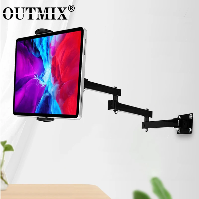 Outmix-wall Mount Tablet Stand Braço Longo Esticável Titular do Telefone Celular Ajustável Suporte de Parede de Metal para Iphone Ipad 413