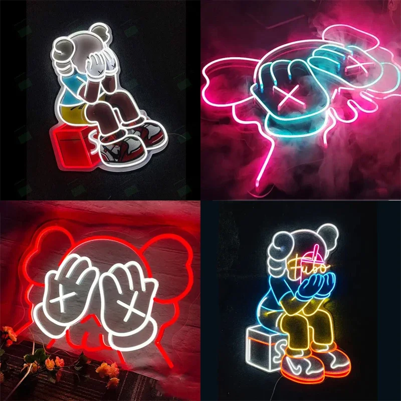 Custom  Custom Colorful Neon Lights Flex Neon Signs Acrylic Neon Light Luminous Character Led Signage For Business Or Decoration 150x150x20mm high quality blank block acrylic solid bricks perspex plaque acrylic jewelry decoration display birthday gift