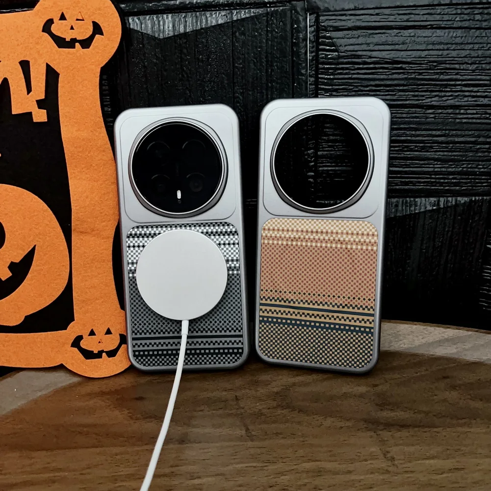Kevlar Carbon Fiber Pattern Wireless Charging Magnetic Ring Case with Lens Protection