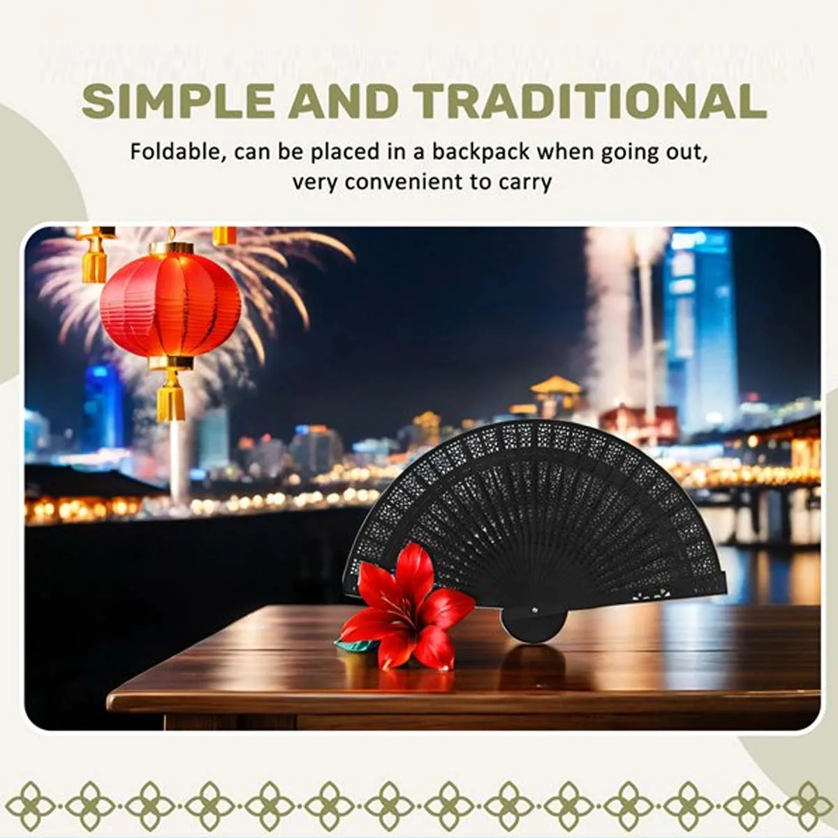8 Inch Chinese Japanese Folding Fan Original Wooden Hand Flower Bamboo Pocket Fan For Home Decor Party Decoration-Black folding fan hand fan wooden hand fan