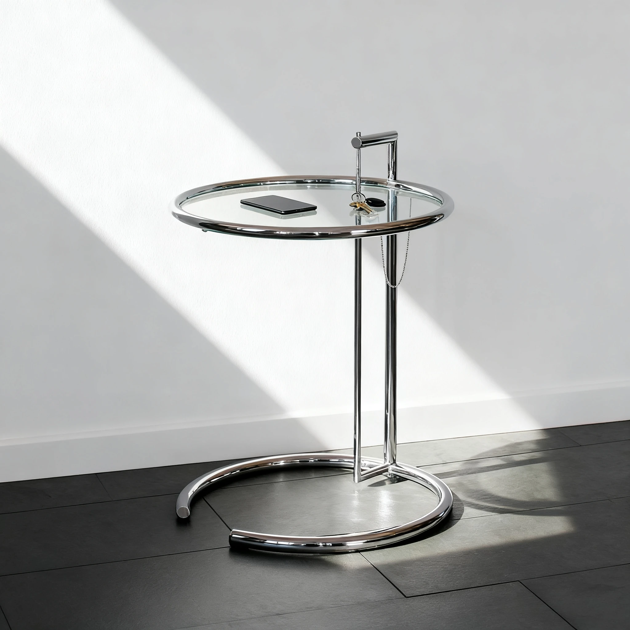Stainless Steel Craft Popular Ins Lift Round Side Table Small Tea Table Living Room Transparent Tempered Glass Coffee Table