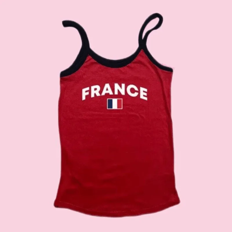 

Punk Vintage France Red Top Print Cute Girls Y2K Clothes Aesthetic Streetwear Women's Grunge Crop Tops Gothic Skinny Corset Tank