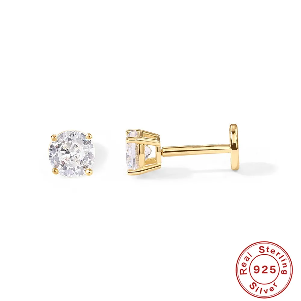 

1pc 925 Sterling Silver 2/3/4mm Round Zircon Piercings Tragus Pendientes For Women Cartilage Flat End Stud Earrings Jewelry