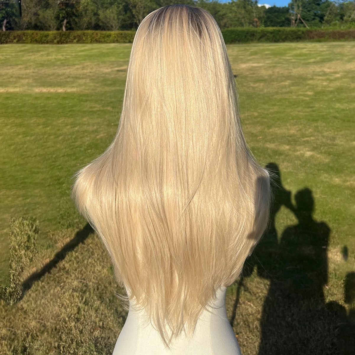 26inch Long Straight Synthetic Natural Golden Lolita Wig With Bangs Girl Cute Blonde Cosplay Party Halloween Ladies Wig