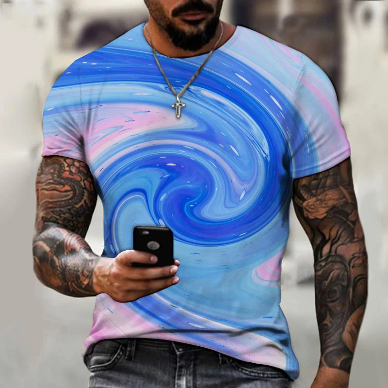 

Stampa 3D Space Art Harajuku Fashion Casual Top T-shirt Da Uomo, Estate Collo Rotondo Street Loose Semplice Manica Corta.