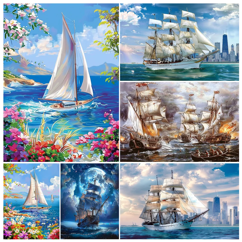 

Cross Stitch Embroidery Kits Sailing Ship On Sea Landscape Gift Thread Painting DIY Needlework Printed on Canvas 11CT Decoration