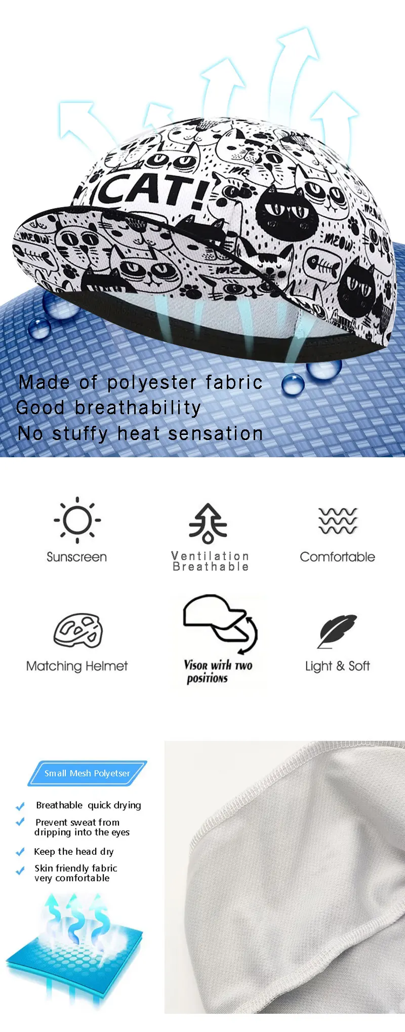 Description Picture 2 of itemNew CLassical Cat Funny Cycling Caps Breathable Unisex Gorra Ciclismo JIASHUO