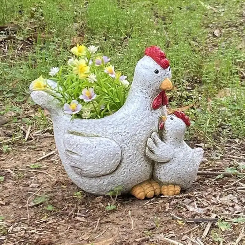 

Succulent Planter Cute Animal Succulent Planter Cartoon Parent-Child Chicken Flowerpot Chicken Statue Bonsai Plant Holder For