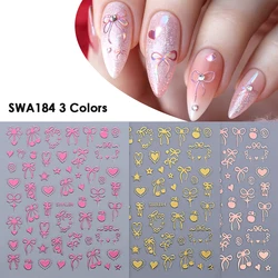 3pcs Valentine's Day Love Heart Nail Art Stickers - 3D Black, White, Pink Lines Adhesive Manicure Decorations (SWA184 3 Colors)