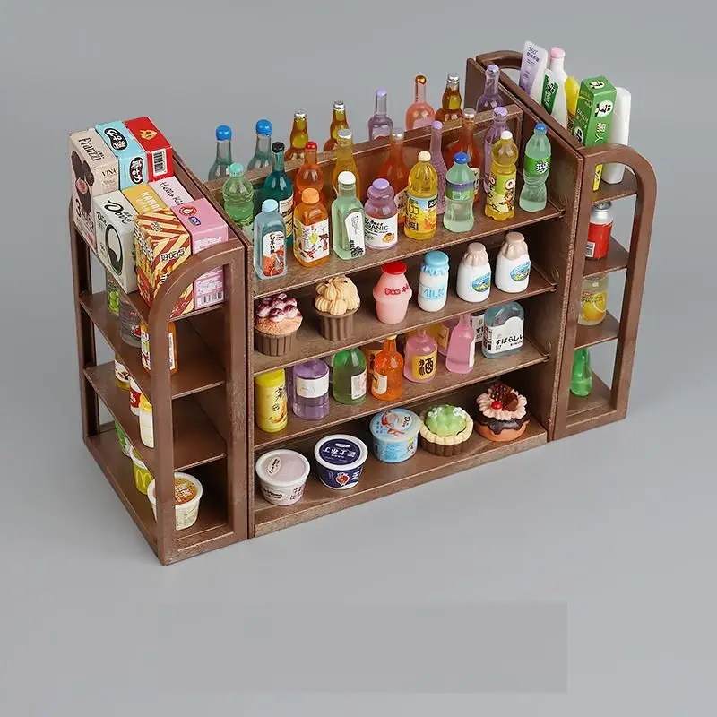 80PCS Mini Simulated Supermarket with Four-sided Shelves Children's Play House Doll House Decorations Snacks Beverages Toy Model 3