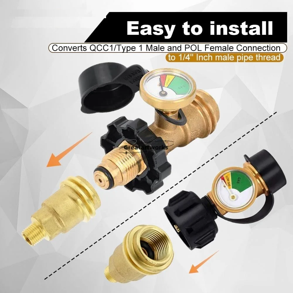 1/4" Brass Propane Gas Fitting Adapter Kit 5040 QCC1 Nut POL Female Connector 1/4" NPT Female Pipe Fitting Coupler BBQ Camping