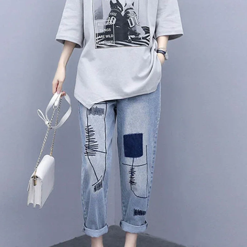 

Blue Trousers High Waist Shot Women's Jeans Embroidered Pants for Woman South Korea Top Selling Aesthetic Wholesale Z Clothes R