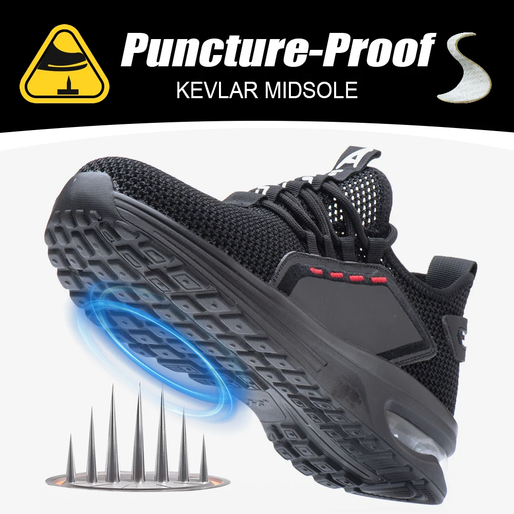 Scarpe antinfortunistiche estive in rete da uomo Puntale in acciaio Scarpe da lavoro leggere e traspiranti anti-schiacciamento Tomaia in maglia Kevlar a prova di inserimento - immagine 5
