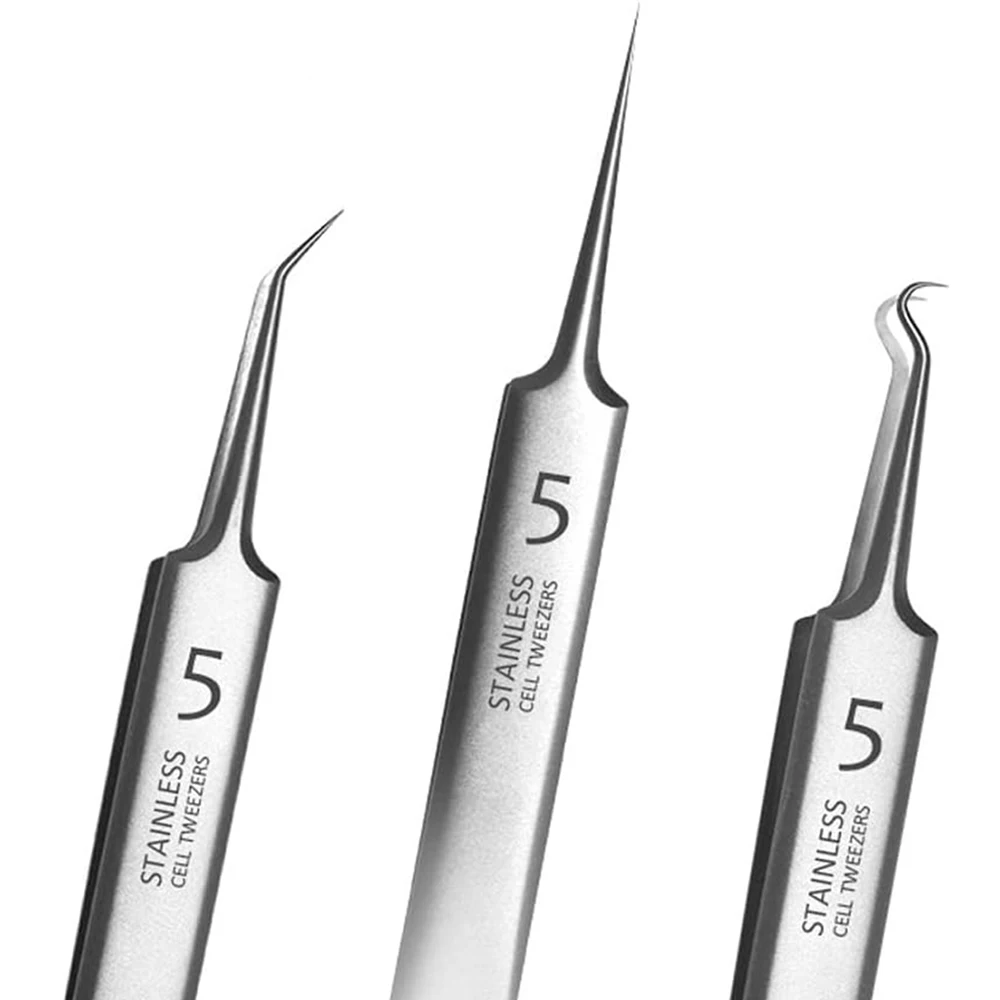 Tweezers 3pcs/Set Blackhead Remover Pimple Remover Precision Pimple Popper Tool Cell Clip Acne Needle Stainless Ste