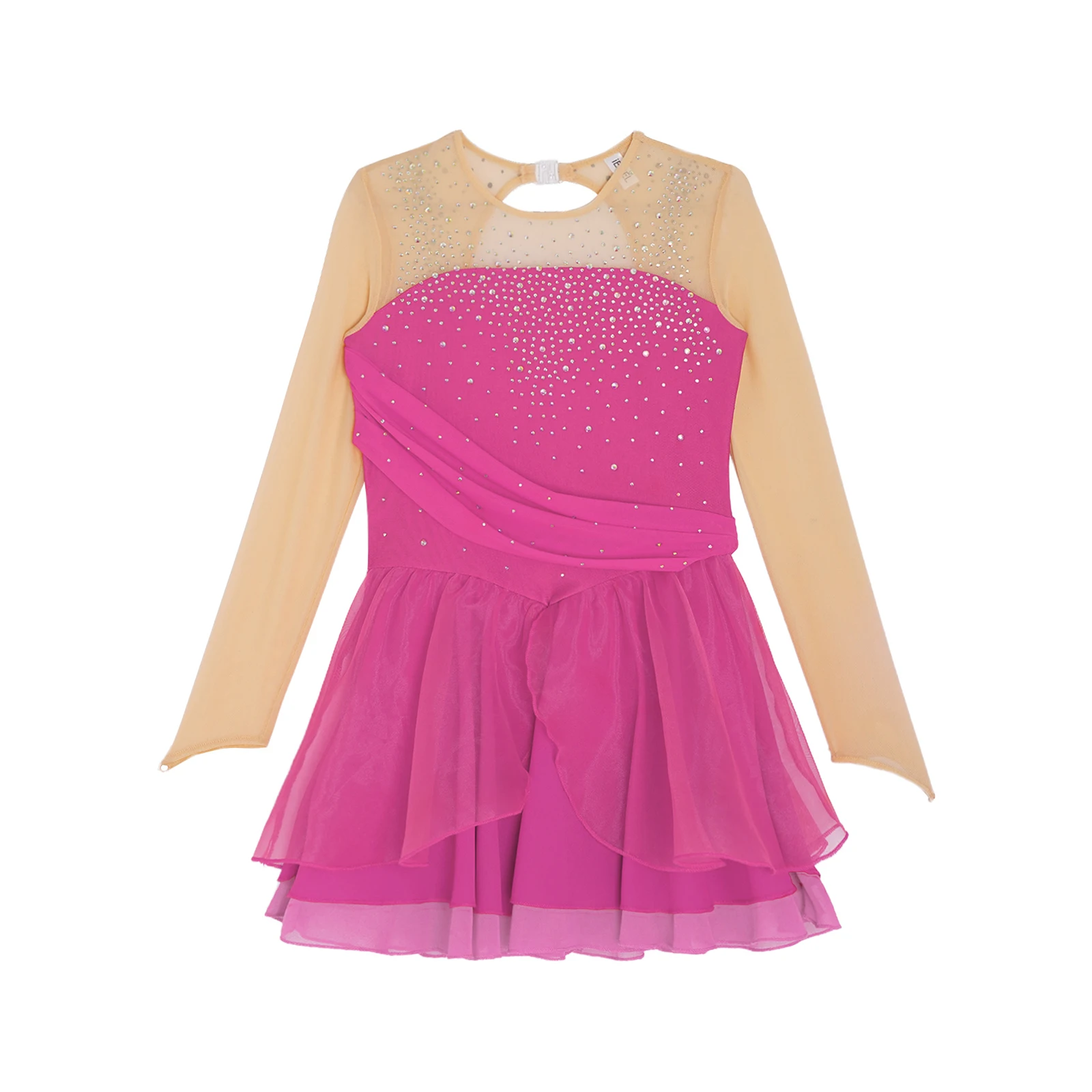 Kinder Mädchen Ballett Lyrical Dance Kleid Eiskunstlauf Leistung Kostüm Glänzende Strass Lange Ärmel Gymnastik Trikot Tutu – Detail 33
