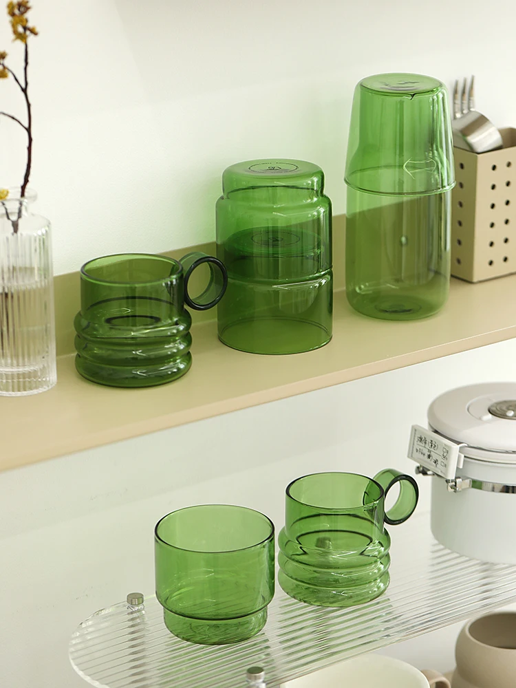 Teapot Cup Set Green Glass Teacup Set for Home Office Use
