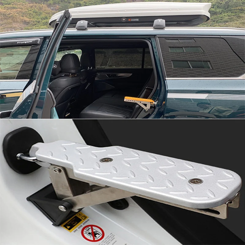 Universal 440 Lbs Aluminum Car Roof Rack Step Fit Door Latch Rooftop Up Hook Stand Pedals Most SUV Pickup Accessories