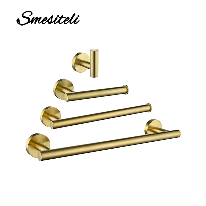 Bathroom Hardware Accessories Brushed Gold Stainless Steel Toilet Paper Holder Wall Hook Towel Holder Rack Kitchen Organizer Bathroom WC Accessories