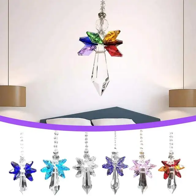Rainbow Angel Suncatcher Crystal Guardian Chakra Napsütő Visszapillantó Tükör Autó Belső Függő Medál Otthoni Dekoráció