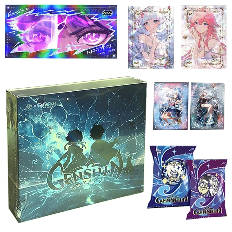 

Игры подлинные ударные карты Genshin аниме Yae Miko Hutao Genshin Impact Aether Джинса Лизы люмине XP коллекционные карточки детские игрушки