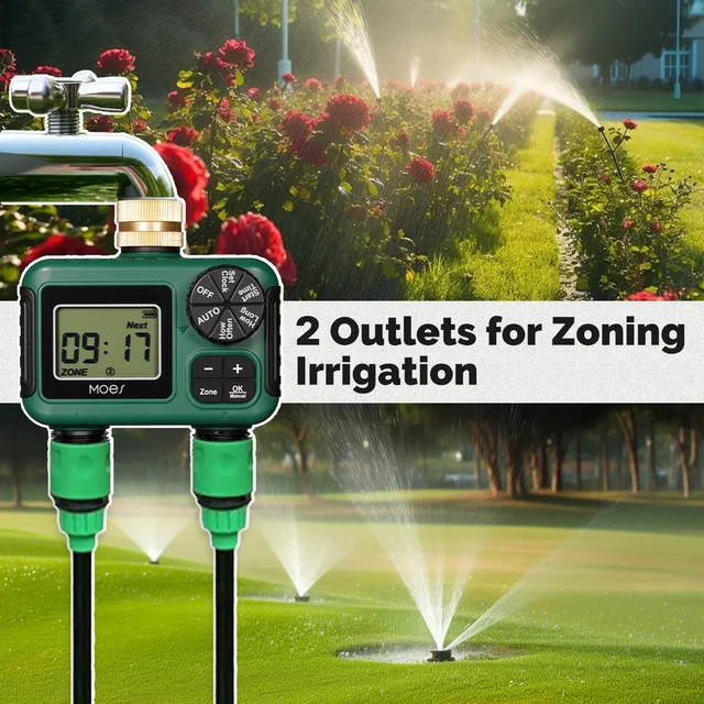 MOES Brass Water Timer 2-Outlet IPX5 Waterproof LCD Display Smart Irrigation Control Rain Delay Child Lock Outdoor Use 5