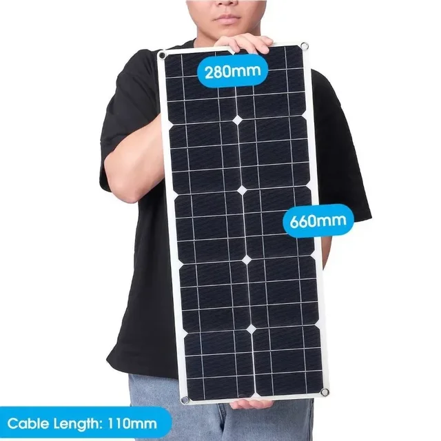 Flexible Solar Panel with Controller Cables Module, Solar Battery for Car, RV, Boat, Camping, Outdoor, 100W, 10A-100A, 12V, 24V 5