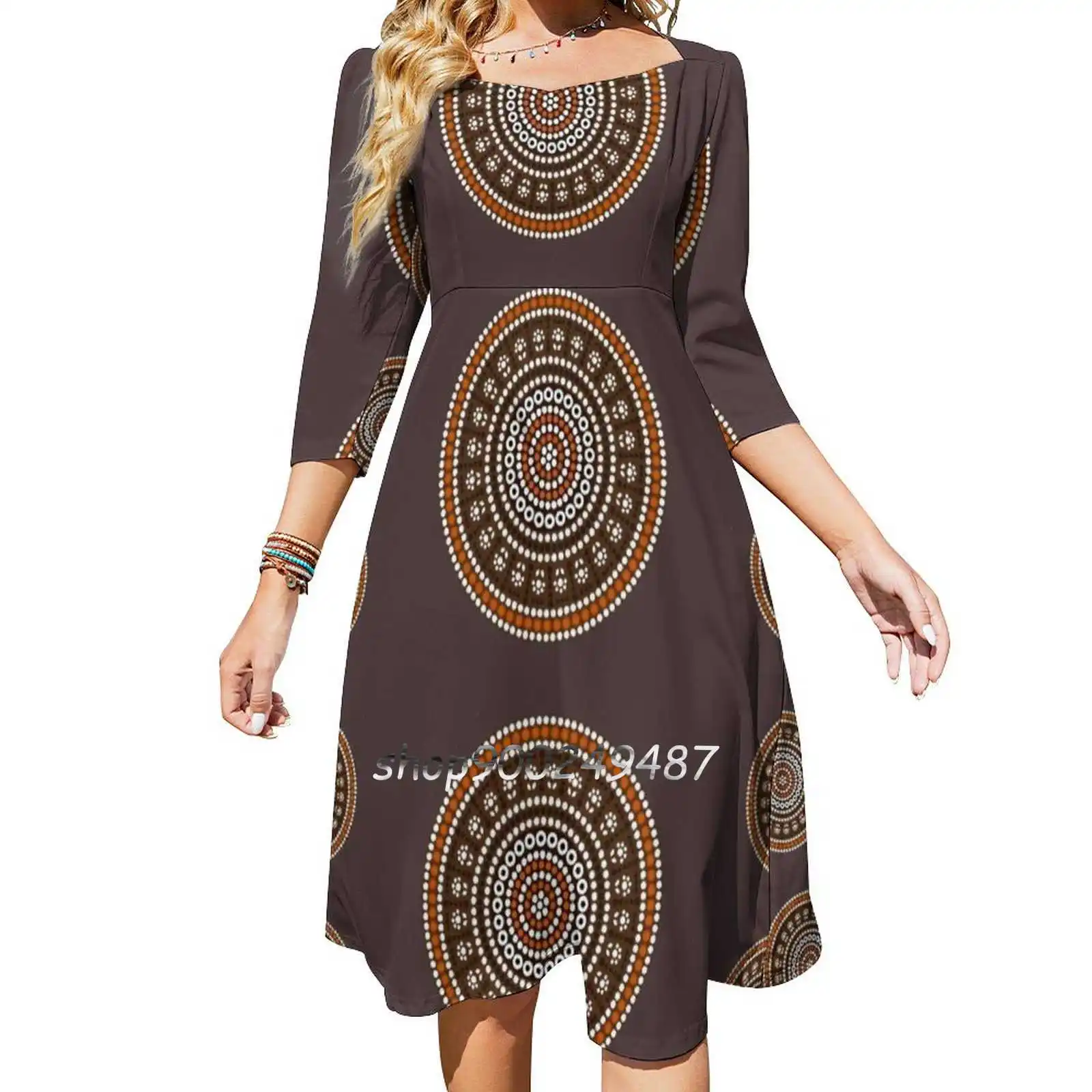 

Circle Background Sweet Elegant Dress Women Korean Kawaii Square Collar Dress Aboriginal Australian Aborigines Australia Circle