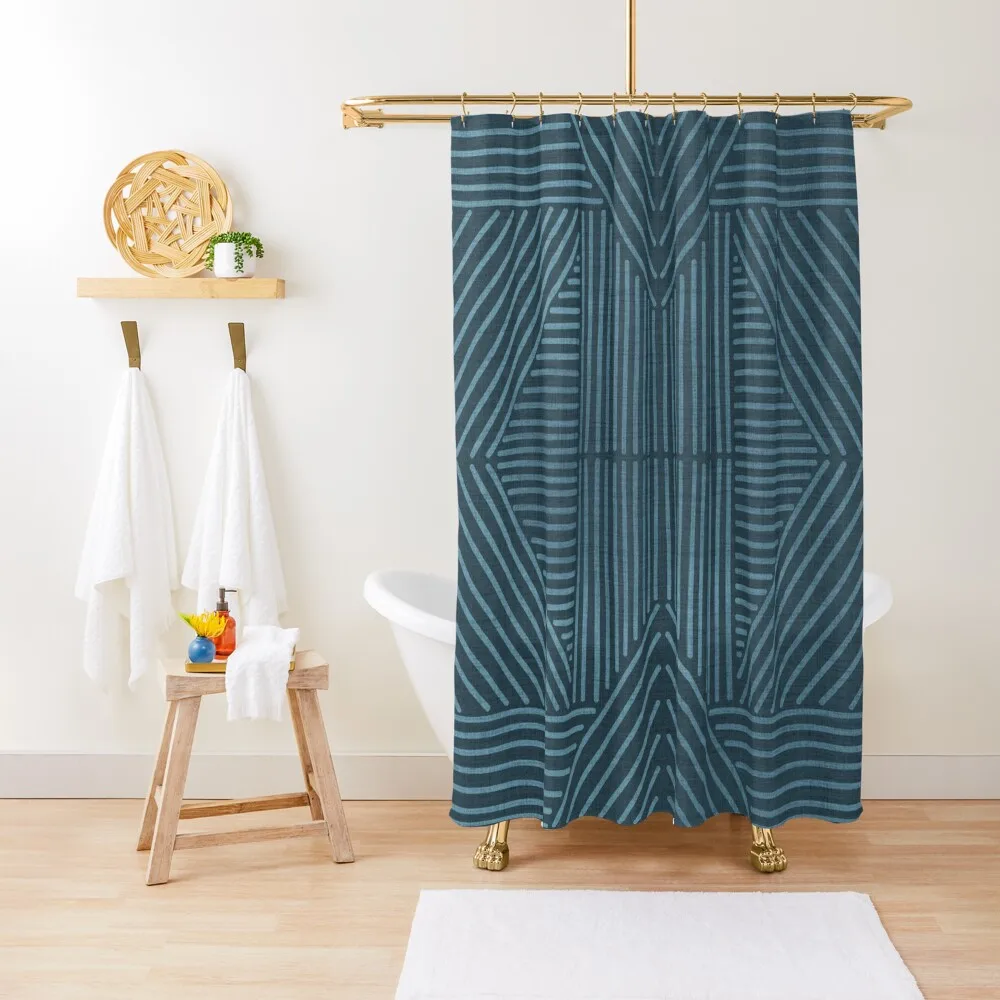 

Petrol blue-green line work on textured cloth - abstract geometric pattern Shower Curtain Shower For Bathrooms Curtain