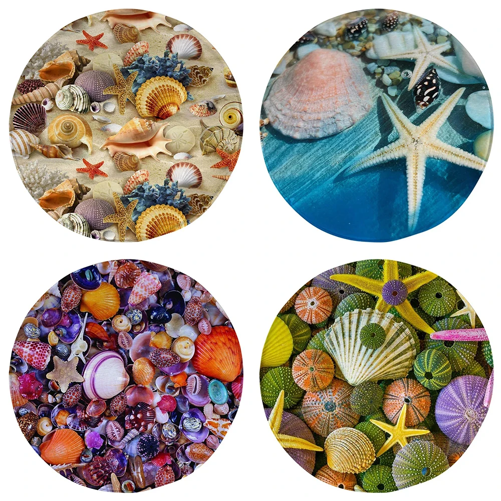 

Fashion round carpet colorful sea shell pattern print living room bedroom floor mat home decoration bathroom absorbent floor mat