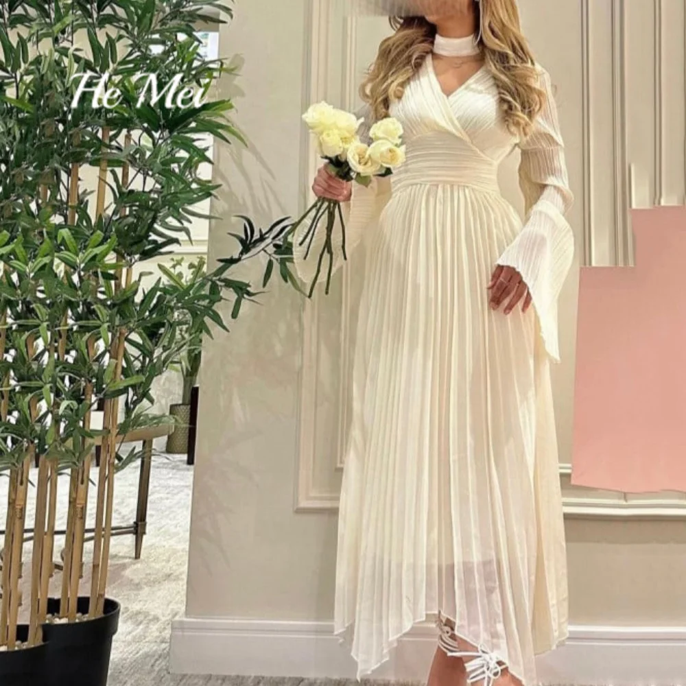 elegant straight off the shoulder prom dresses puffy long sleeve v neck floor length evening dress in turkey formal party gowns Elegant Prom Dress For Women Halter Long Sleeve Simple Formal Evening Gowns A Line Ankle Length Party Dresses فساتين السهرة