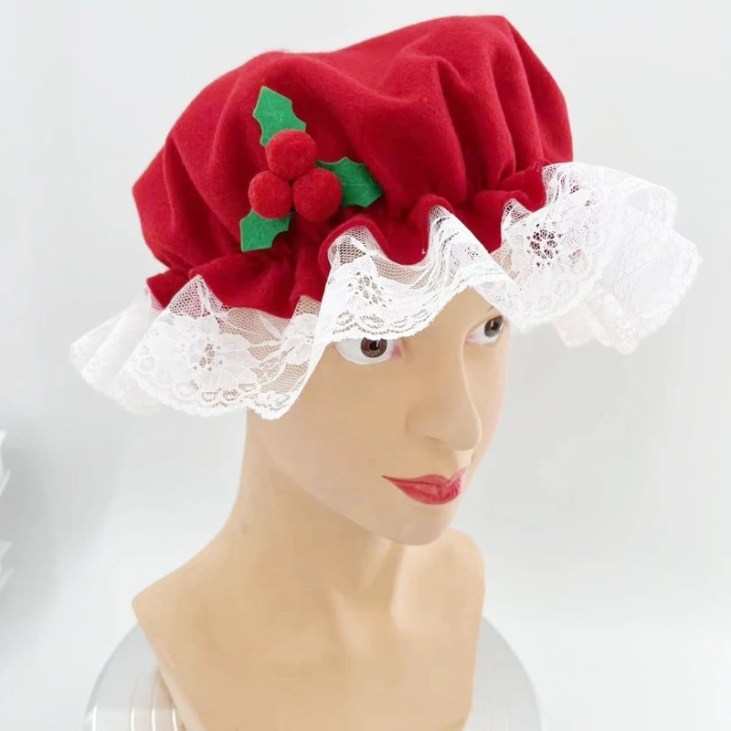 

Christmas Mrs Santa Hat with Lace Bonnet Cap New Year Party Cosplay Accessories