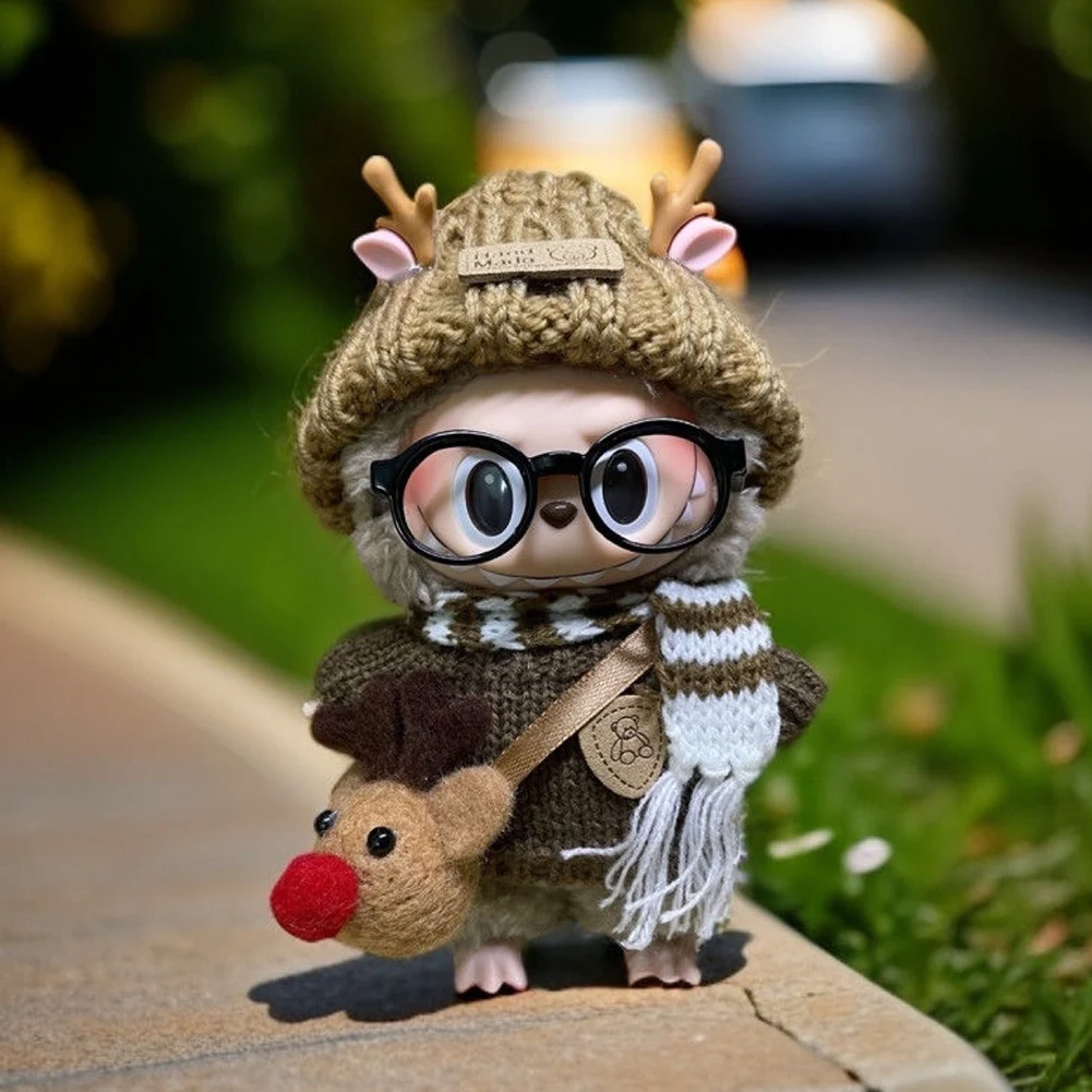 Mini Doll Outfit Cute Plush Sweater Reusable Soft Knitted Sweater Suit Cherry Pleated Skirt Hairpin Set for Toy Collector