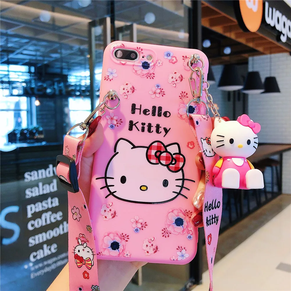 thumbnail image 1 of Funda de teléfono Hello Kitty con cuerda de soporte, carcasa para iPhone 6, 6s, 7, 8, X, Xs, Max, XR, 11, 12, 13, 14, 15 Pro, SE Max, 1 of 5