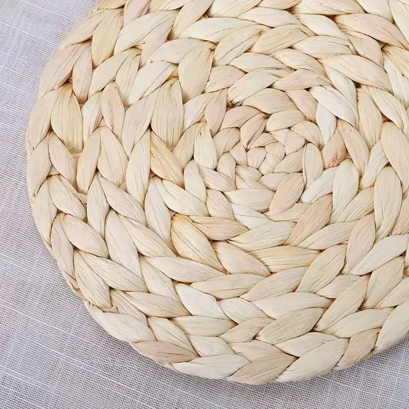 Natural Handmade Straw Woven Placemat, Round Braided Placemat, Table Mat, 4Pcs