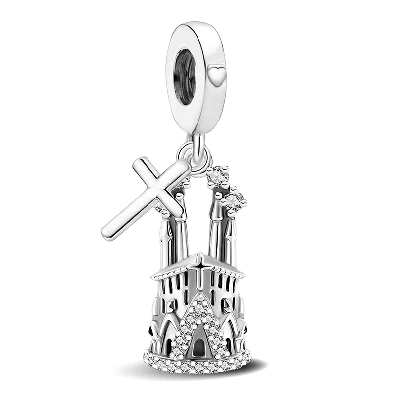 925 Sterling Silber Charms mit Burg- und Heilige-Mutter-Motiven, passend für Original-Armbänder und Armreifen, edler Schmuck, Geschenk für Damen – Detail 22