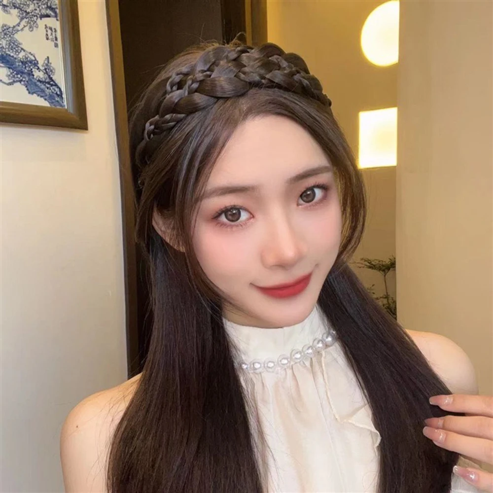 Women Wide Korean Wig Headbands Fashion Fishbone Braids Hairbands Girl Fashion Bezel Head Hoop Female Headwear Hair Accessories