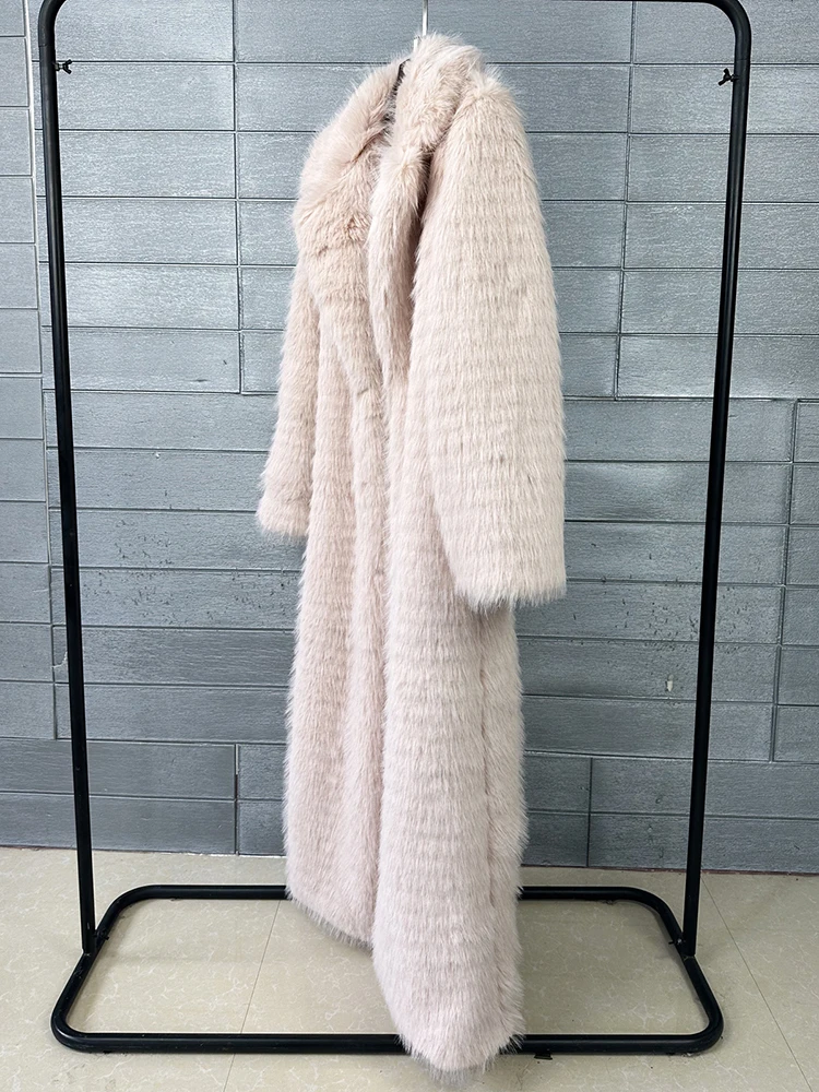 [EAM] Black Long Elegant Big Size Faux Fur Jacket New Lapel Long Sleeve Women Coat Fashion Tide Autumn Winter 2026 1DJ8886